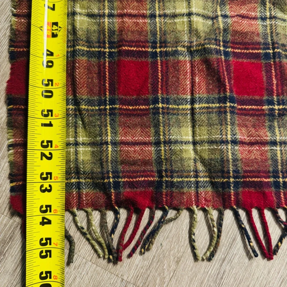 Pendleton Red Green Plaid Wool Scarf Made in USA Virgin Wool Fringe Trim